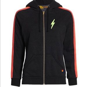 Aviator Nation Neon Stripe Classic Zip Hoodie- Black/Neon - Small